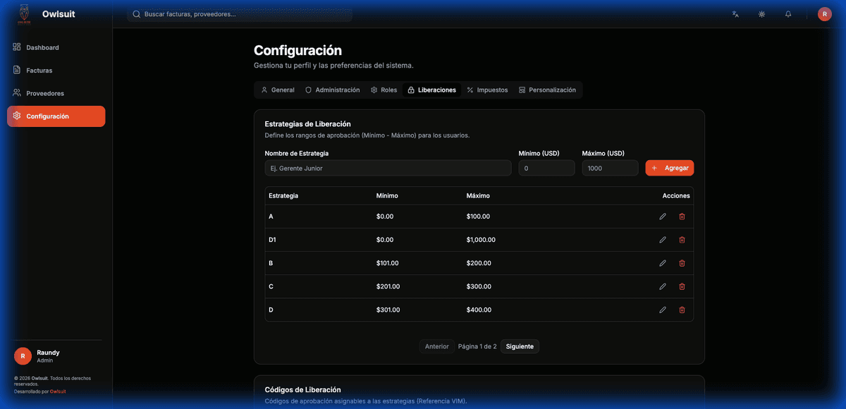 Owlsuite Release Strategies UI